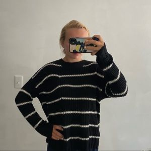 American Eagle stripe pocket crew neck sweater